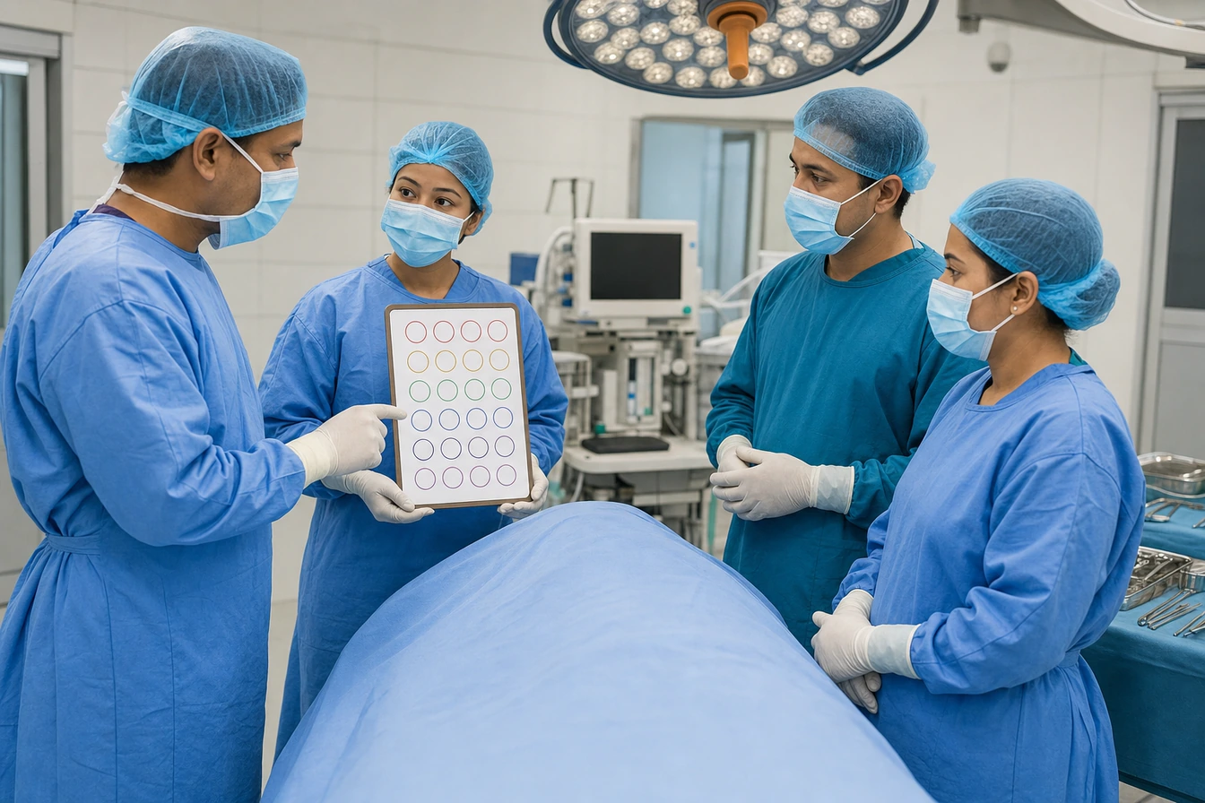 Surgical team completing a safety time-out before a procedure.