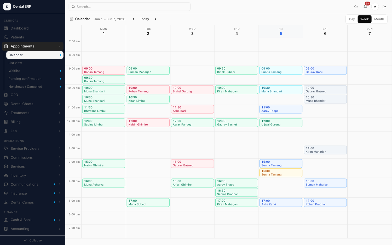 Multi-provider appointment calendar in Xodont.